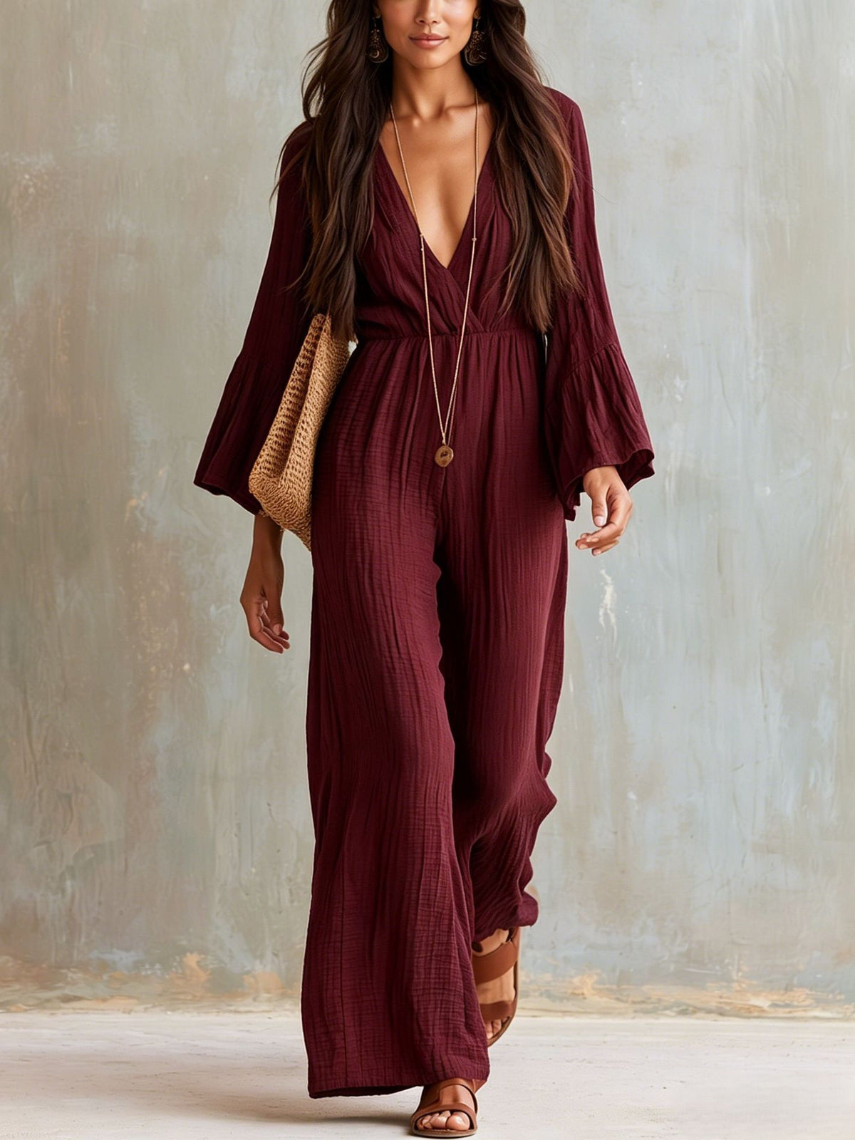 Bohemian V-neck Jumpsuit V-neck design