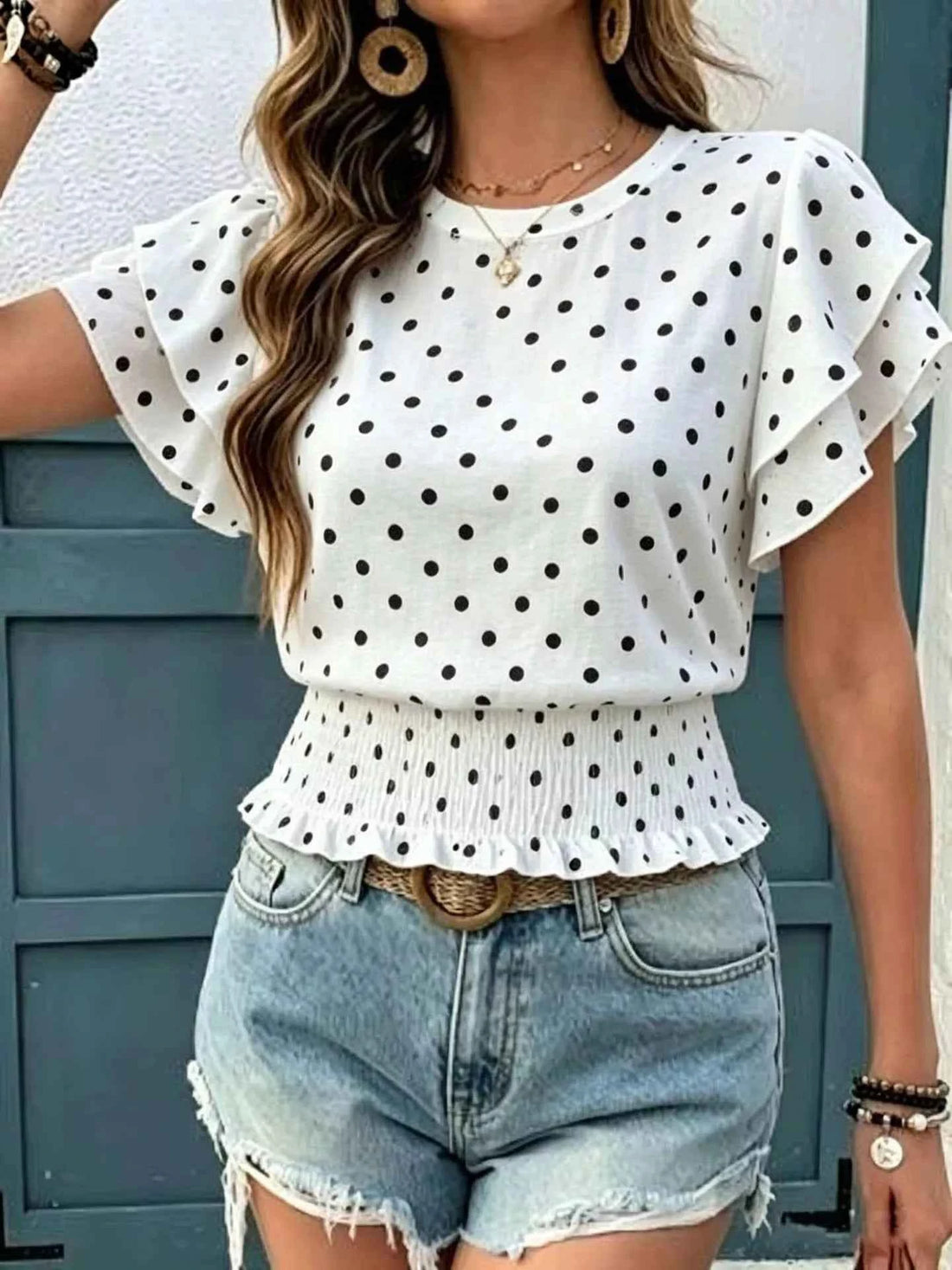 Elevate Your Wardrobe with the Polka Dot Ruffle Sleeve Blouse