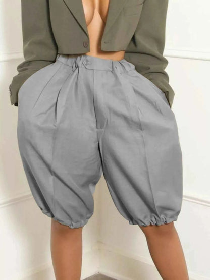 Pleated high waist shorts with drawstring waist
