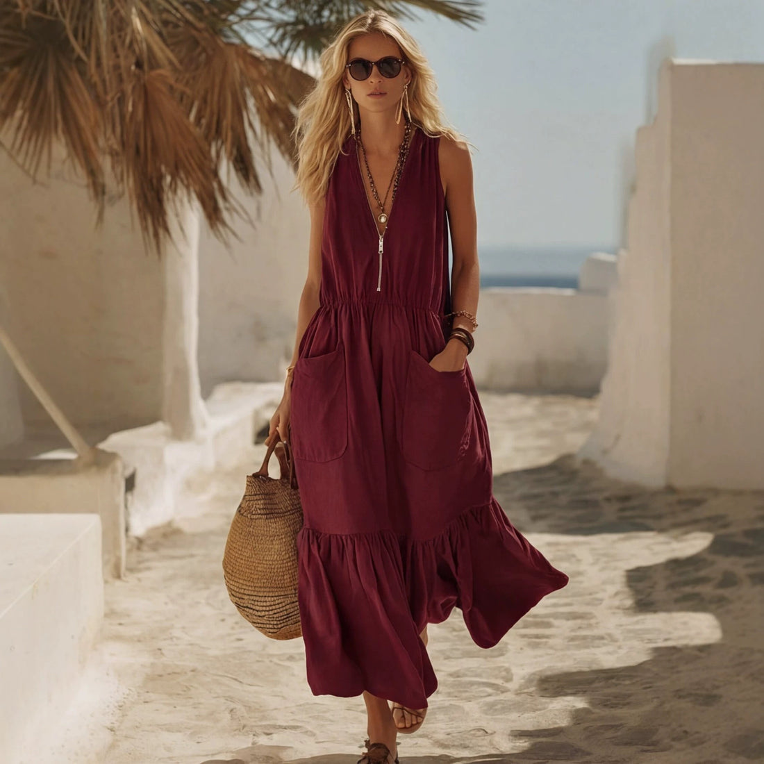 Vintage V Neck Zip Dress V neck design