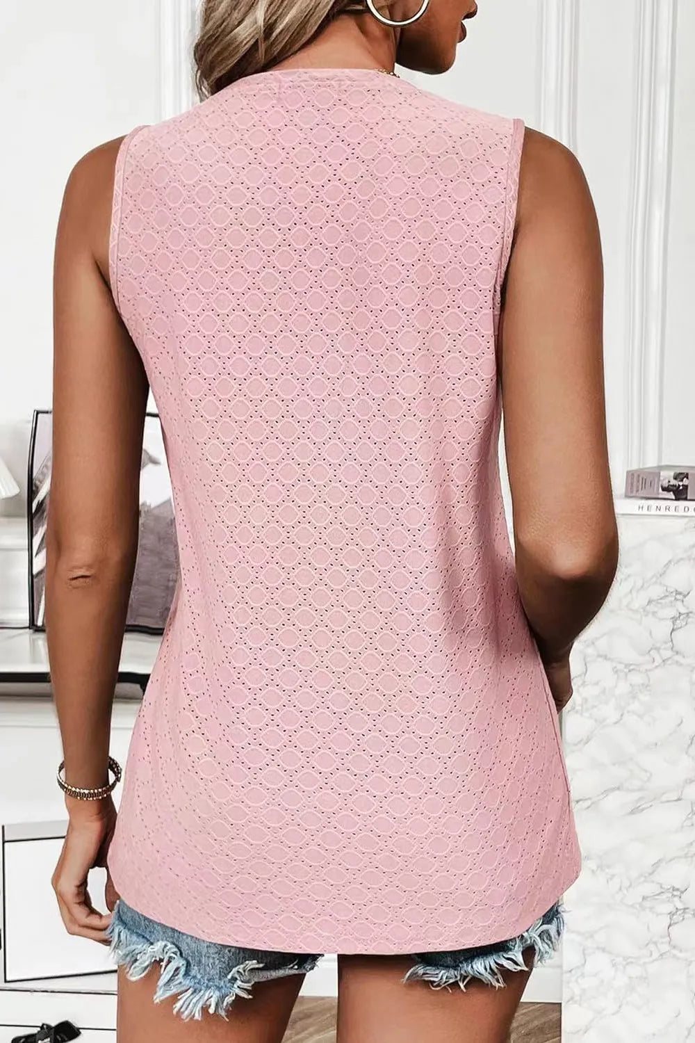 Eyelet Round Neck Tank sleeveless design