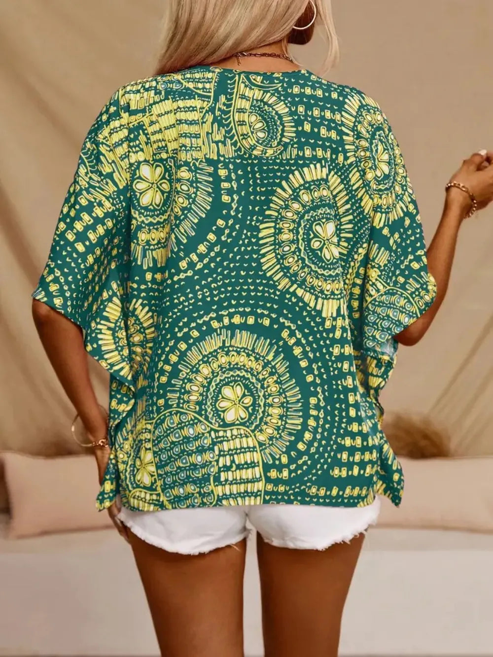 Printed V-Neck Half Sleeve Top printed design