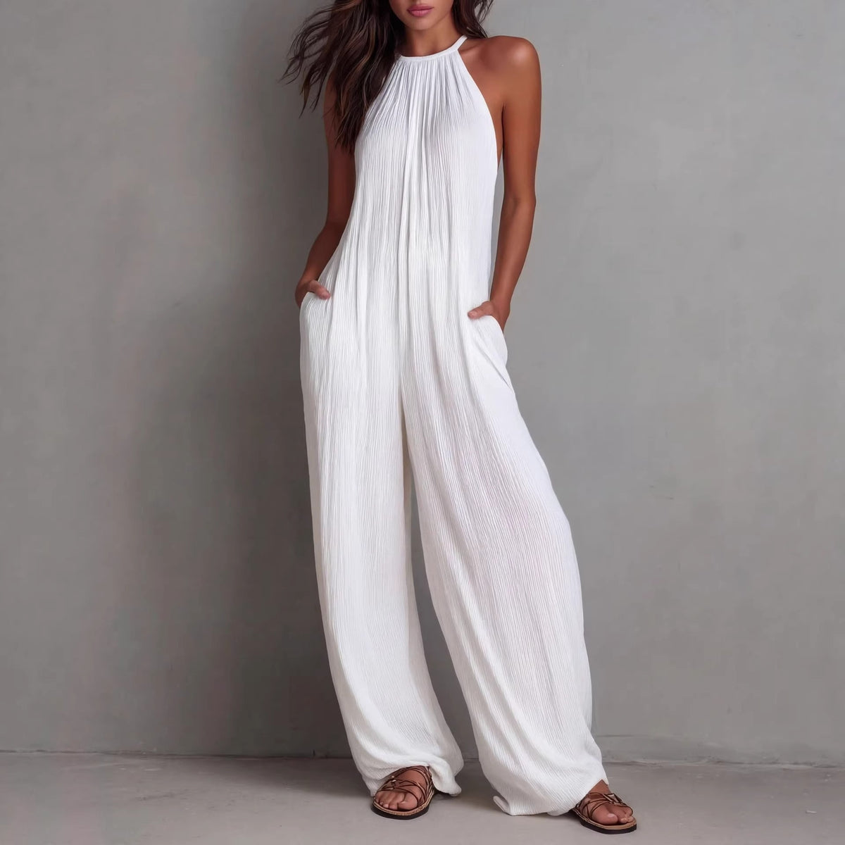 Wide Leg Backless Jumpsuit backless design