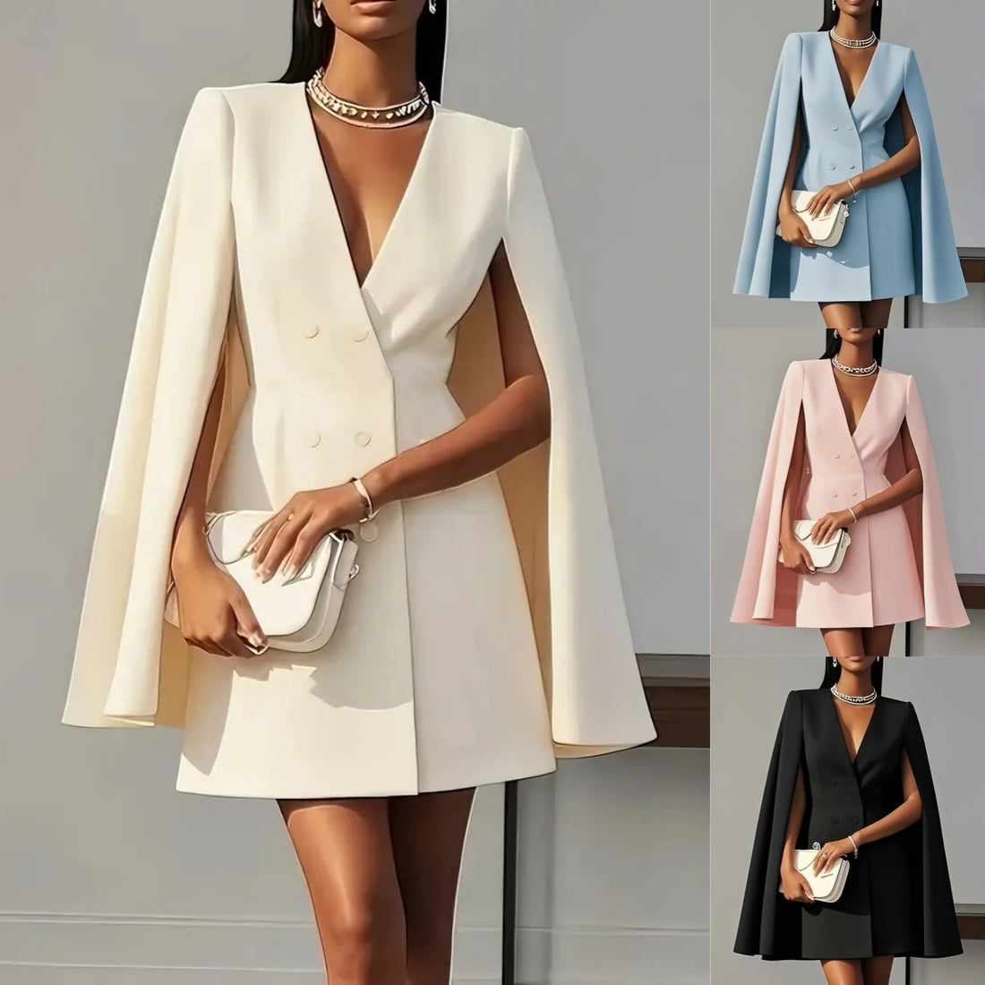 Double-Breasted Shawl Cloak Dress shawl collar