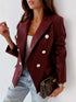 Lapel Collar Leather Blazer double-breasted design