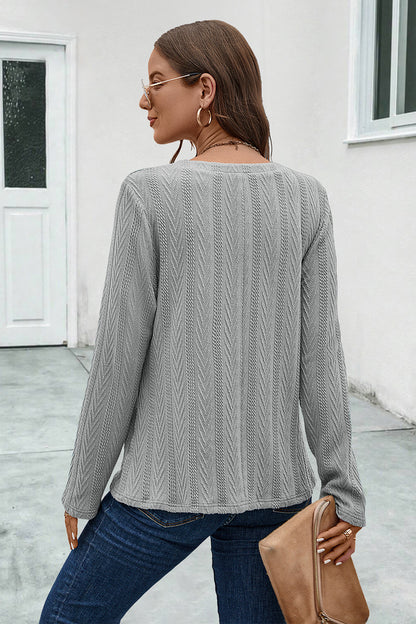 Buttoned Notched Neck Long Sleeve T-Shirt long sleeve design