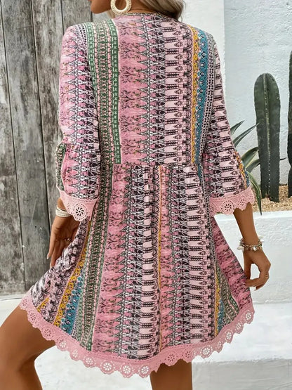 Lace trim v-neck dress full length view