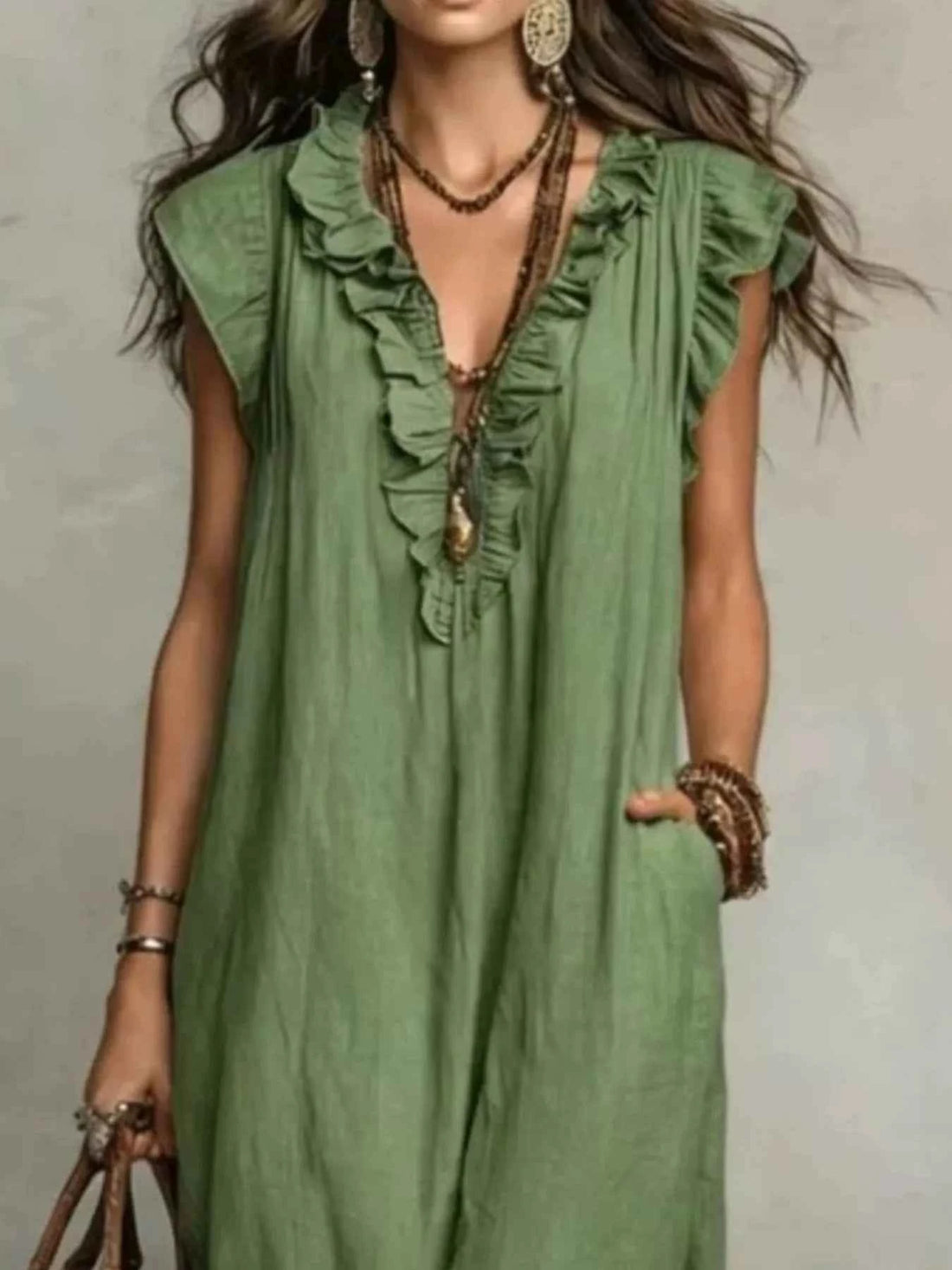Plus size ruffled maxi dress with V-neck