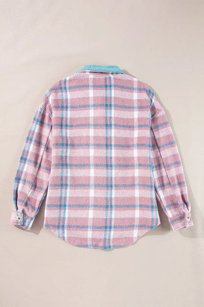 Stylish Plaid Shacket with Pockets plaid pattern