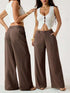 Cotton Linen Wide-Leg Pants worn by a model, showcasing stylish and casual women&