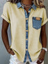 Denim Trim Short Sleeve Shirt buttoned front