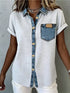 Denim Trim Short Sleeve Shirt buttoned front