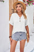 Buttoned Notched Neck Eyelet Top notched neckline