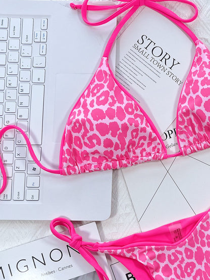 Leopard Print Bikini Set halter neck