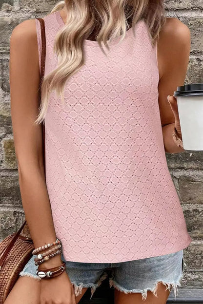 Eyelet Round Neck Tank sleeveless design