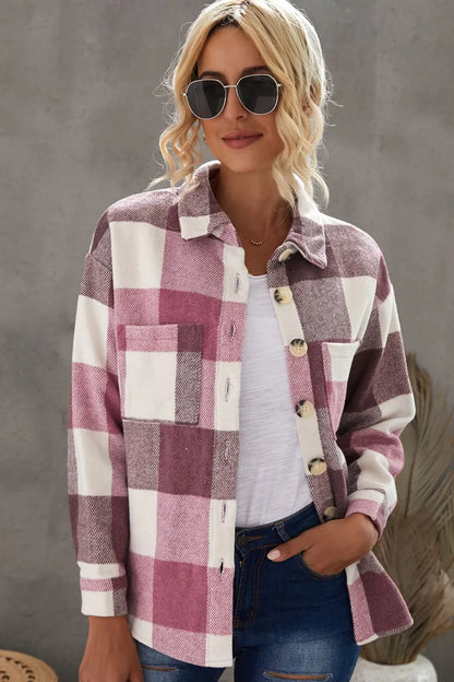Stylish Plaid Button Up Jacket casual style