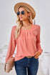 Square Neck Ruched Long Sleeve Blouse long sleeve design