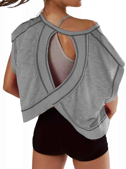 Stylish Cutout Back Short Sleeve T-Shirt for Effortless Chic