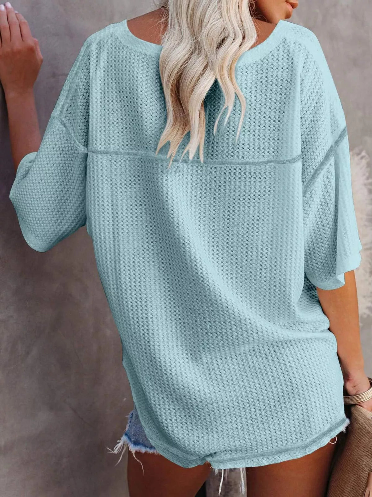 Waffle knit v-neck t-shirt casual outfit