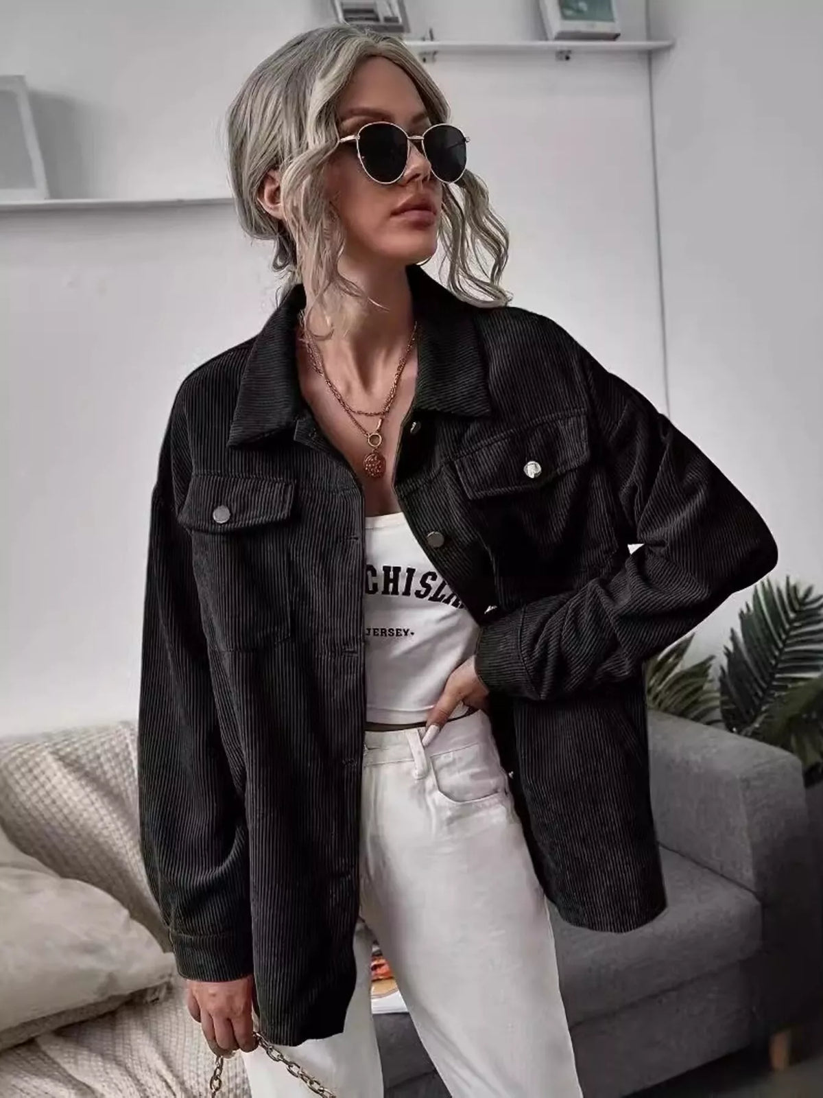 Casual Corduroy Shacket women&