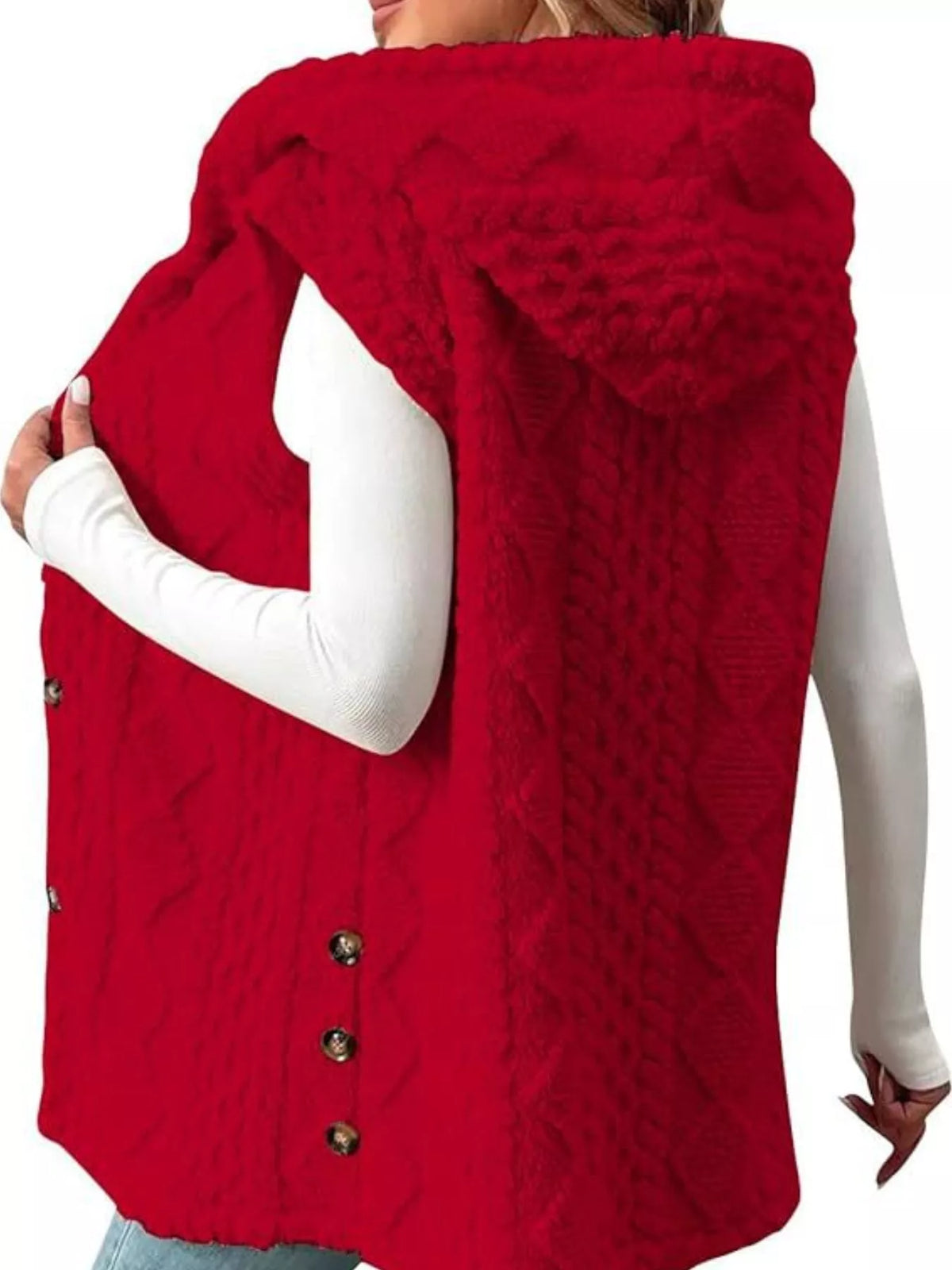 Hooded Sherpa Vest Coat women&