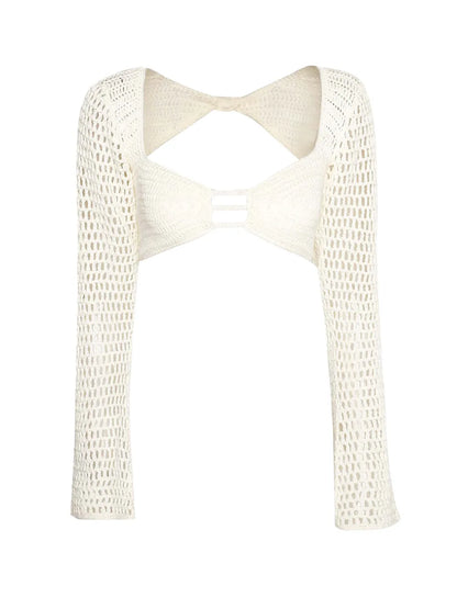 Tied Long Sleeve Cover Up Set openwork design