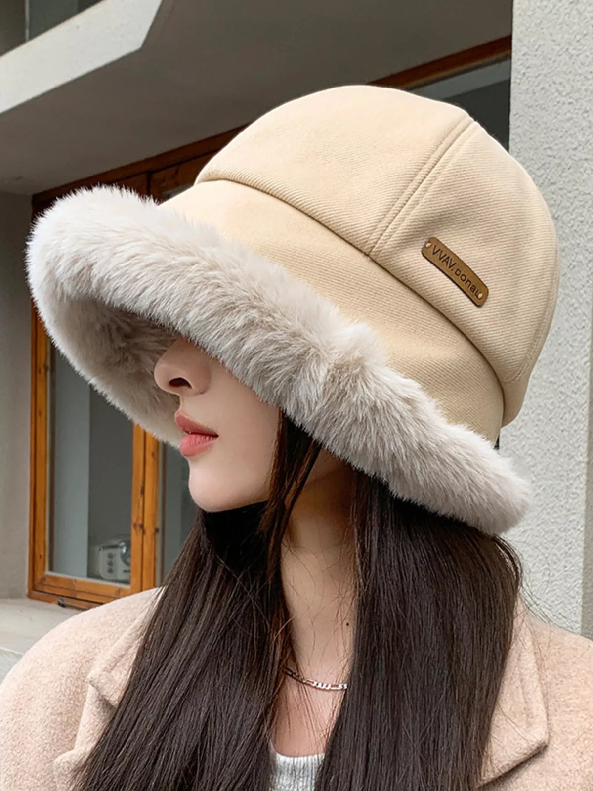 Fuzzy Trim Bucket Hat fuzzy trim