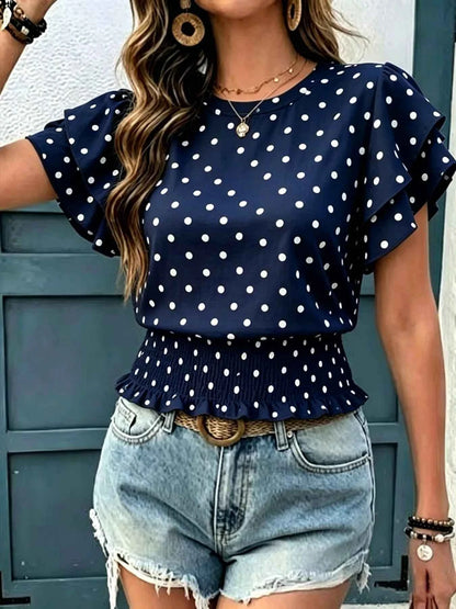 Elevate Your Wardrobe with the Polka Dot Ruffle Sleeve Blouse
