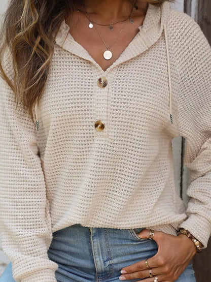 Casual Waffle Knit Hoodie waffle knit texture