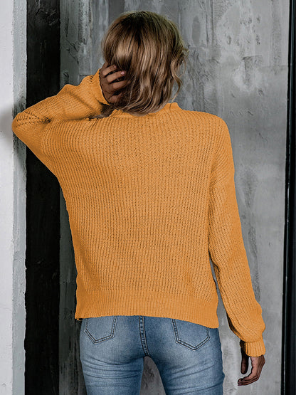 Openwork Mock Neck Long Sleeve Sweater openwork design