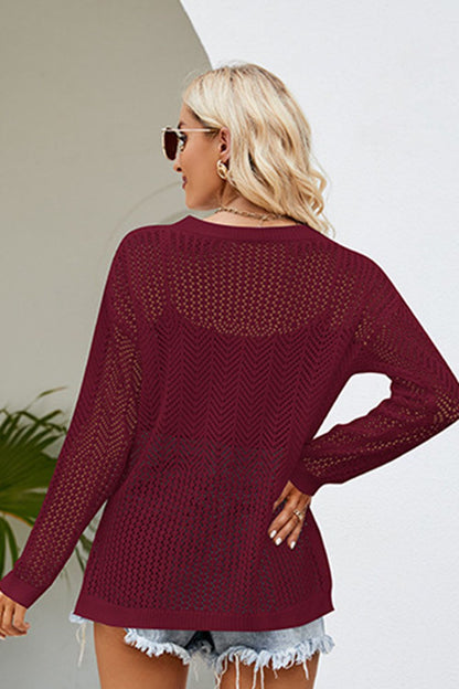 Lace-Up Slit Knit Top long sleeve design