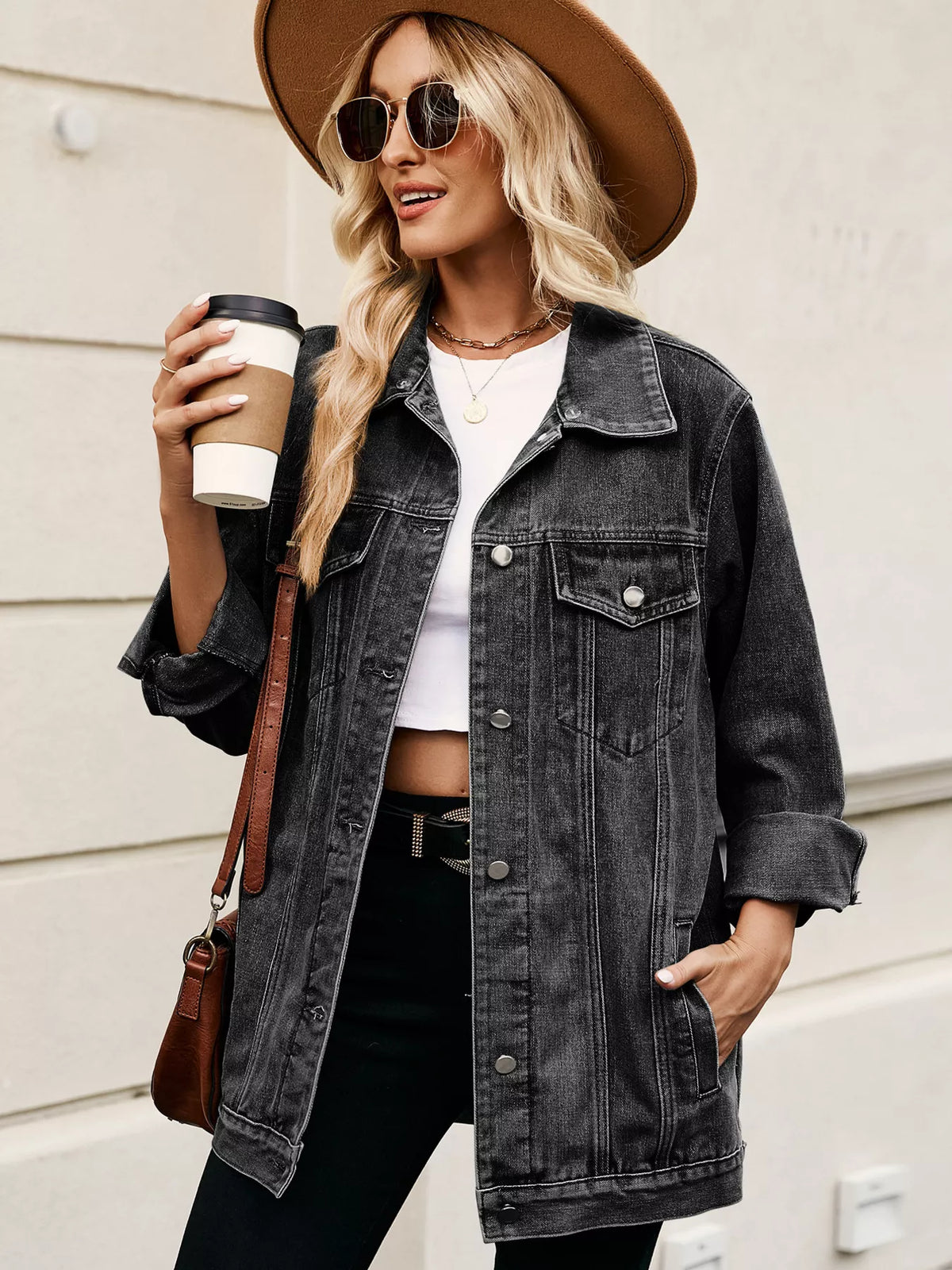 Oversized Button Up Denim Jacket casual style