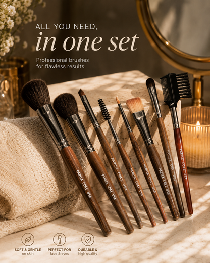 Complete makeup brush set for face and eye makeup