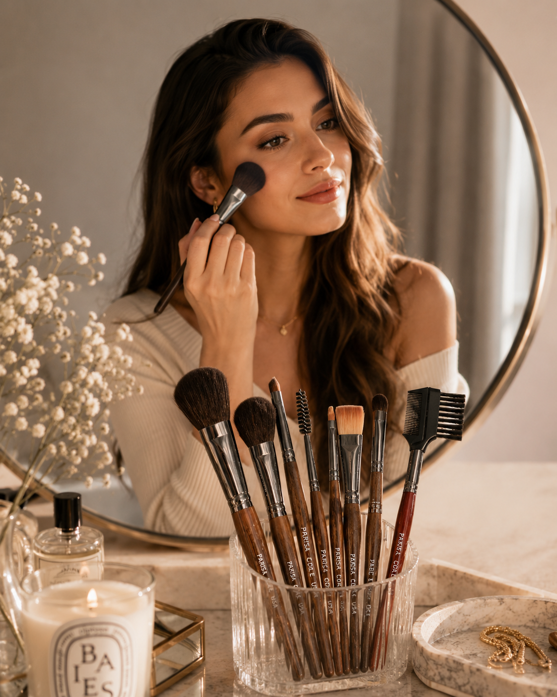 Complete makeup brush set for face and eye makeup