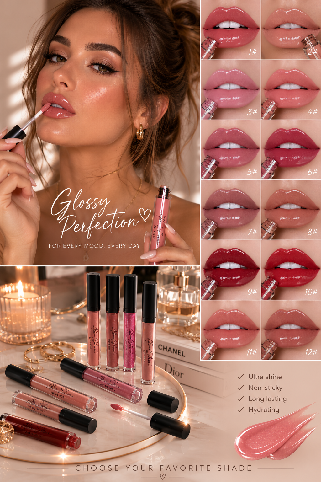 Silky cream lip gloss with smooth glossy finish