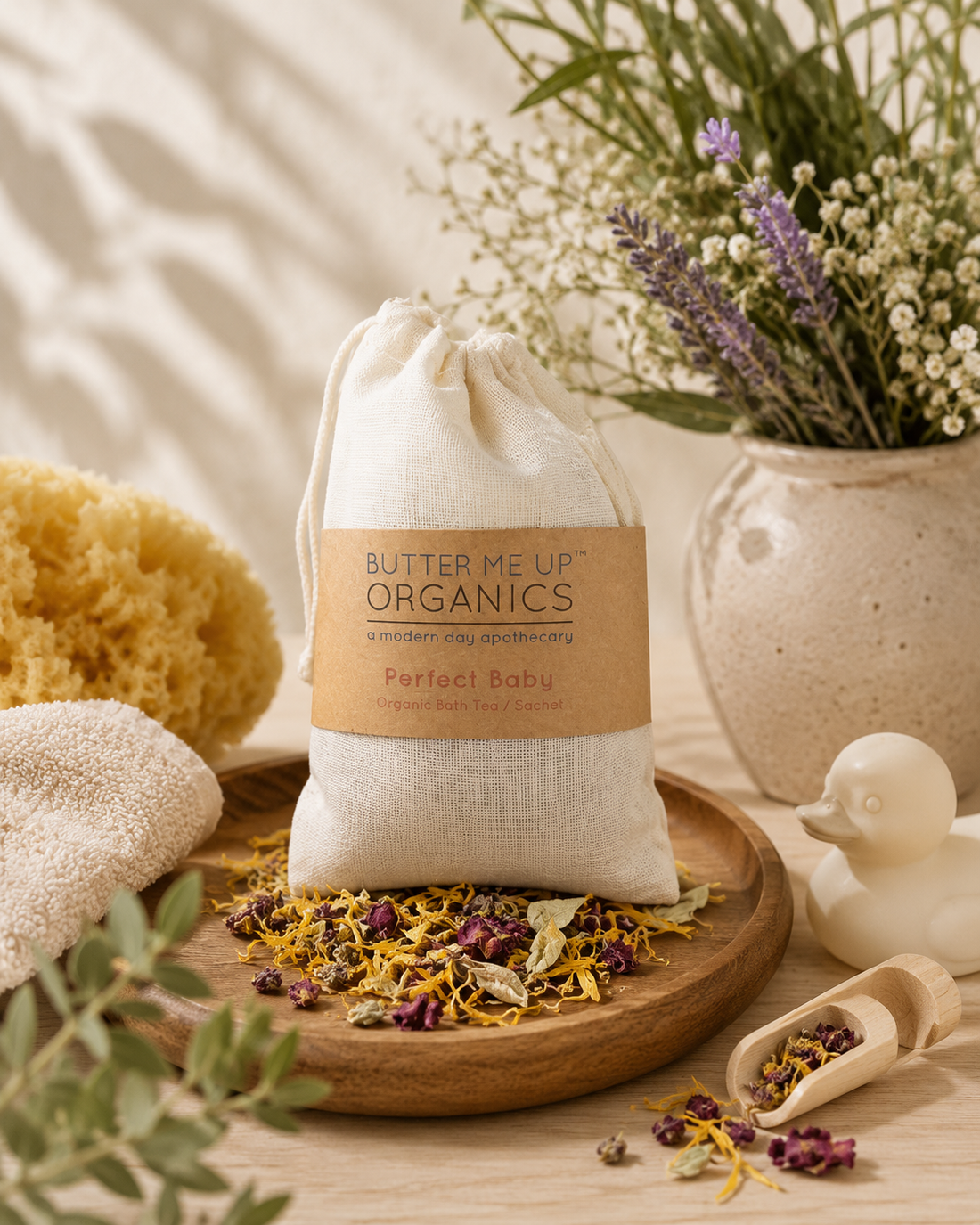 Organic baby bath tea with lavender and chamomile