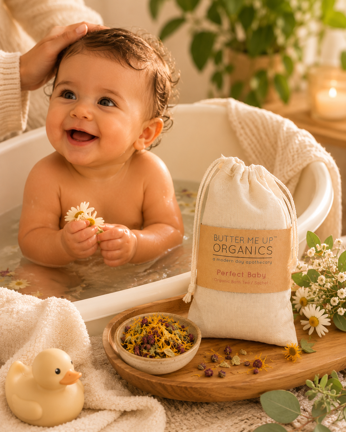 Organic baby bath tea with lavender and chamomile