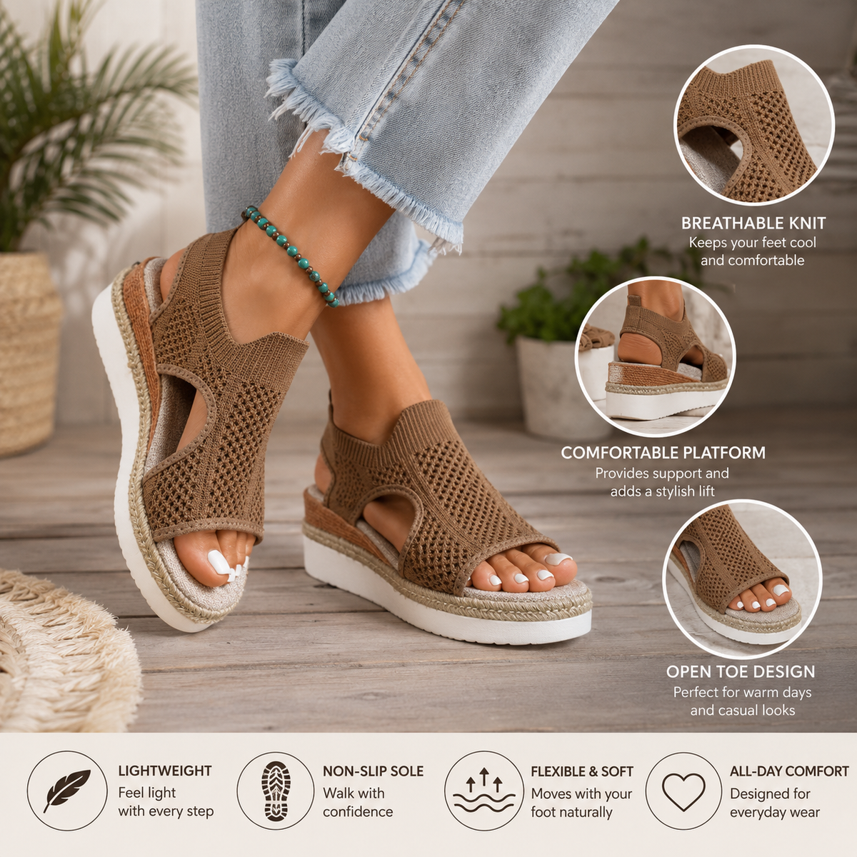 Forever Link High Heel Sandals – Peep Toe High Heels showcasing breathable knit and comfortable platform design.