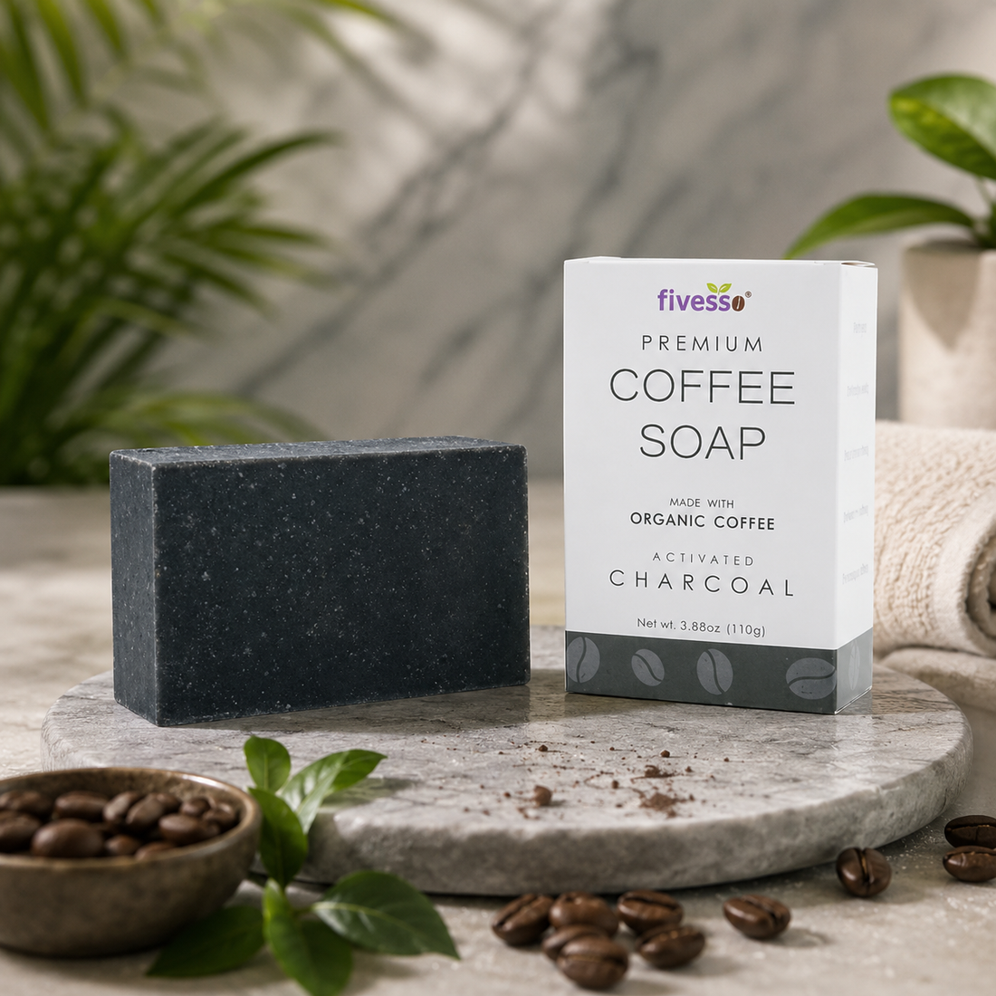 Activated charcoal coffee soap bar for cleansing