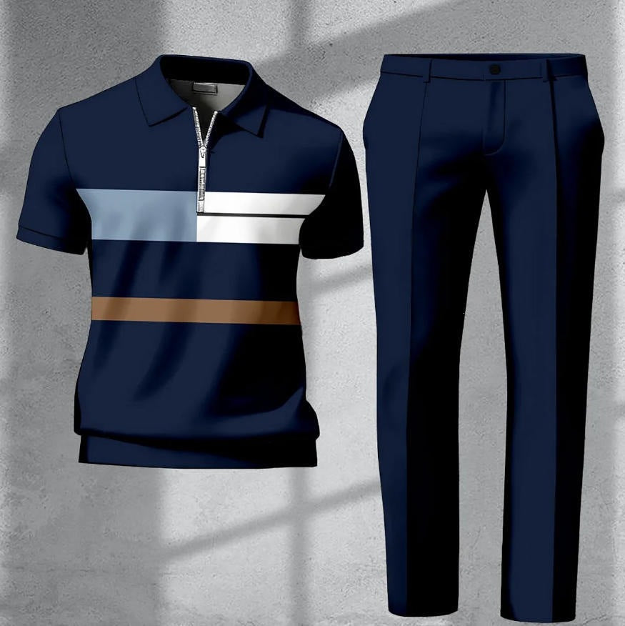 Mens 3D printed shirt and pants set casual outfit