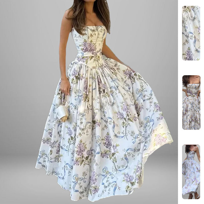Elegant Summer Flared Strap Dress – Floral Style showcasing flared design and stunning floral patterns for summer elegance.
