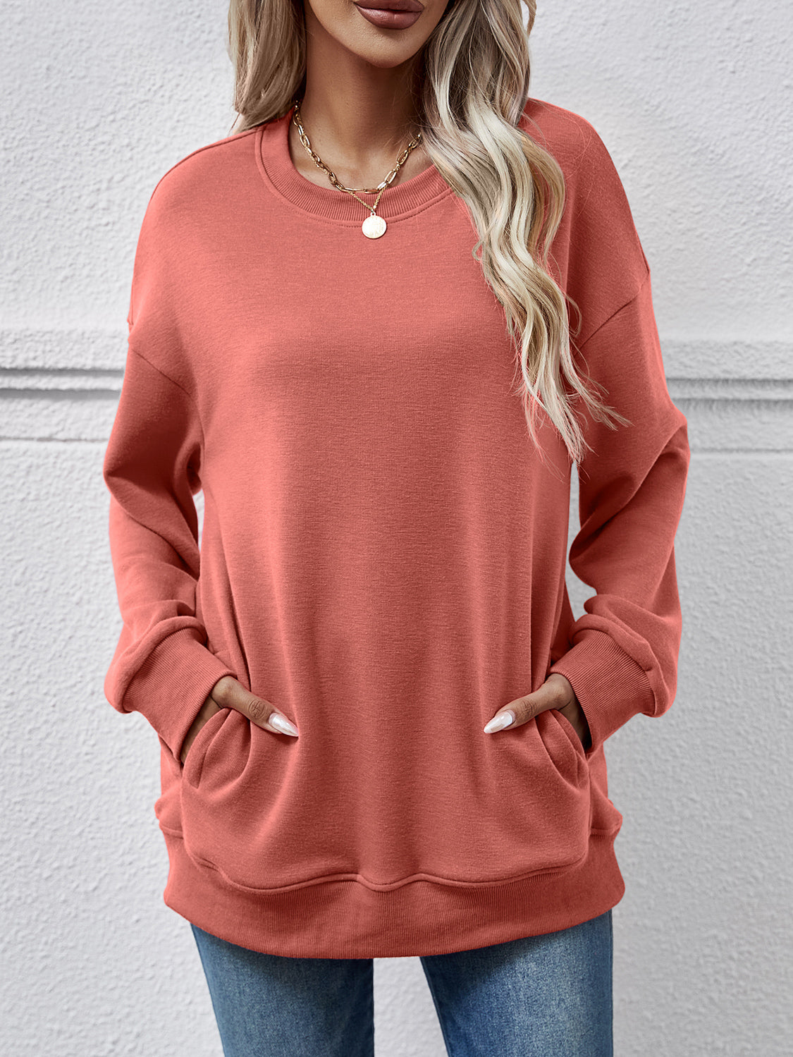 Dropped Shoulder Sweatshirt with Pockets dropped shoulder design