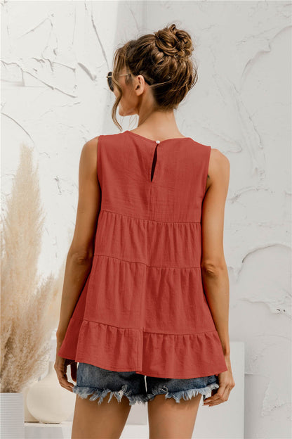 Round Neck Tiered Tank Top round neckline