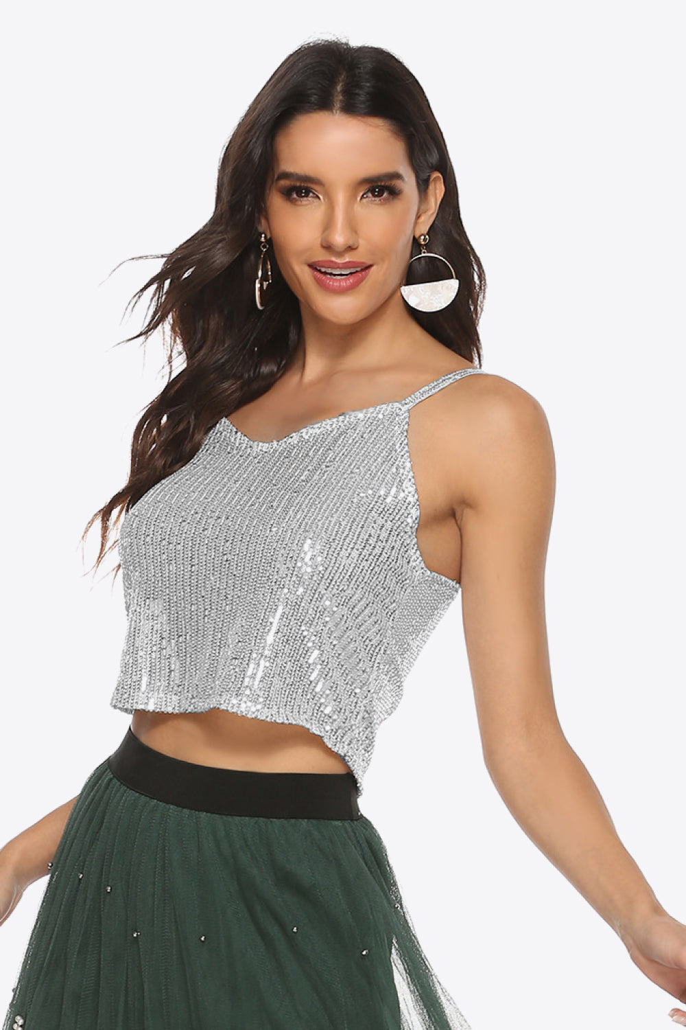 Sequin Cropped Cami V-neck design
