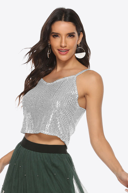 Sequin Cropped Cami V-neck design