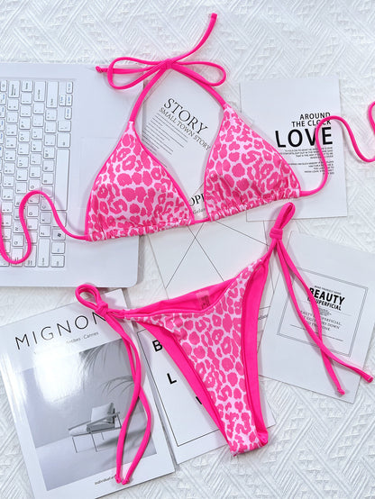 Leopard Print Bikini Set halter neck