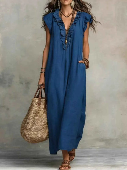 Plus size ruffled maxi dress with V-neck