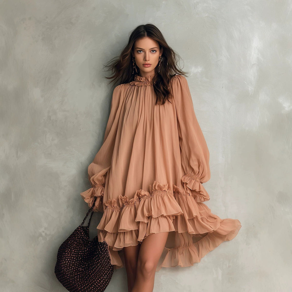 Elegant midi dress ruffled A-line design