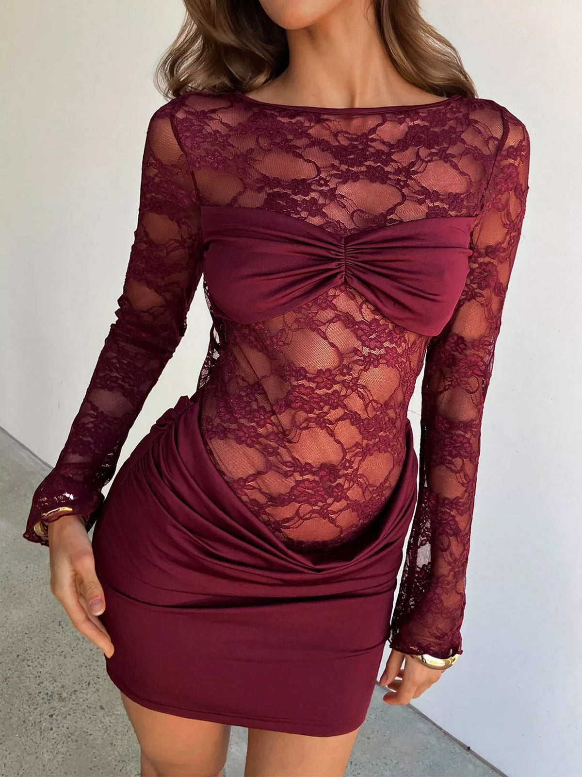 Lace sheer long sleeve dress long sleeve detail