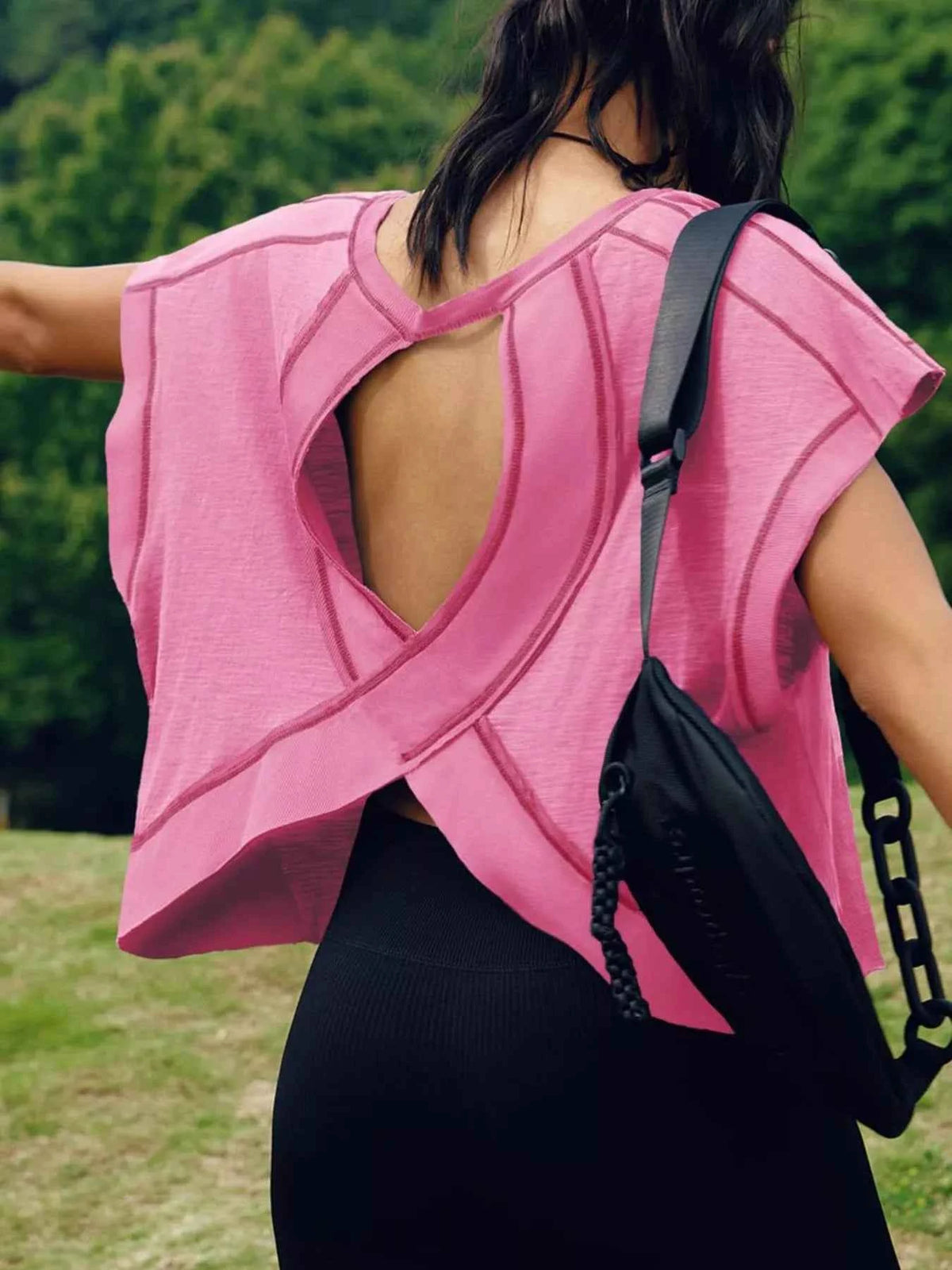 Stylish Cutout Back Short Sleeve T-Shirt for Effortless Chic